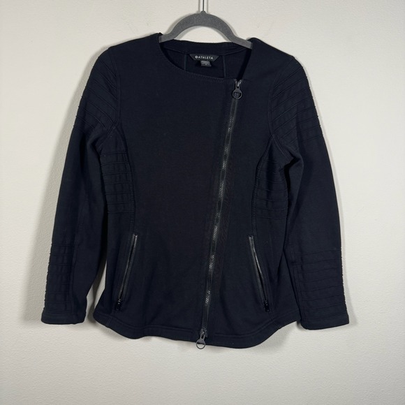 Athleta Jackets & Blazers - Athleta Moto Jacket‎ Black Asymmetrical Zip Quilted Fleece Small SP